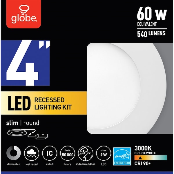Globe Electric Ultra Slim Energy Star Frost White 4 in. W Metal LED Canless Recessed Downlight 9 W 91497 - main